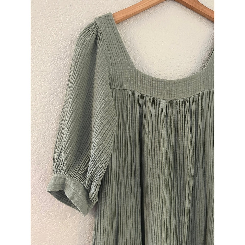 Christy Dawn Bianca Organic Cotton Gauze Midi Dress Sage Green Tiered S - Picture 4 of 9